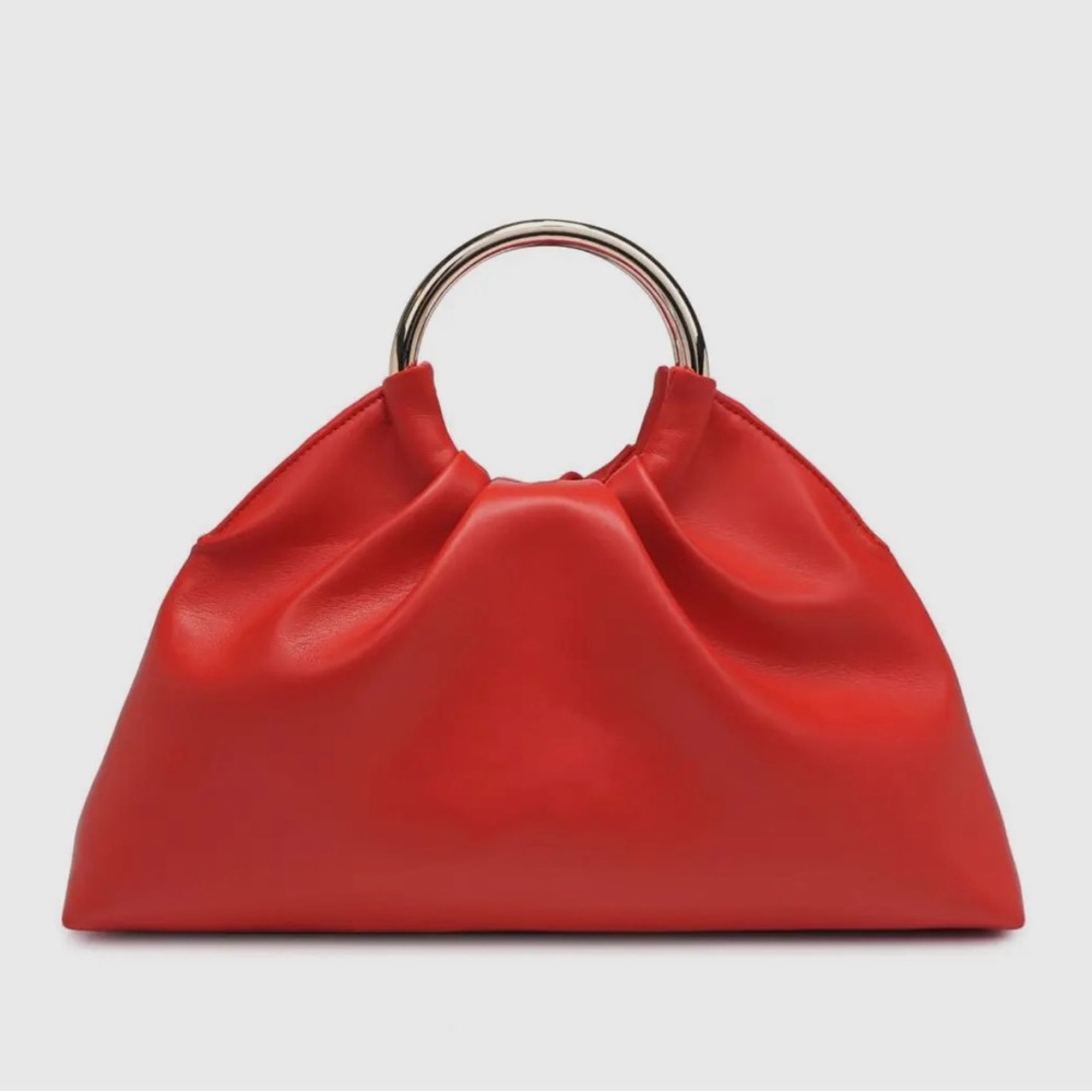 Elegant Red Handbag with Metal Handles